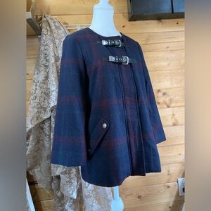 Vintage Guess LA Wool Shacket Navy Plaid Jacket Preppy Twee‎ Coquette XS Cape